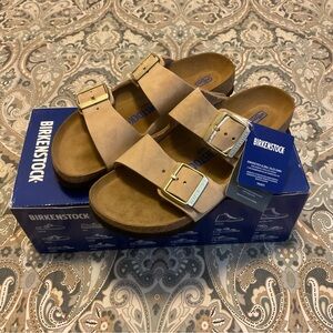 NWT Birkenstock Arizona Soft Footbed Sandcastle Leather Sandals Sz 37 US 6-6.5 N